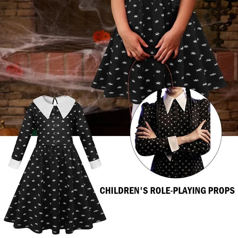 Wednesday Addams Cosplay Flower Print Dress