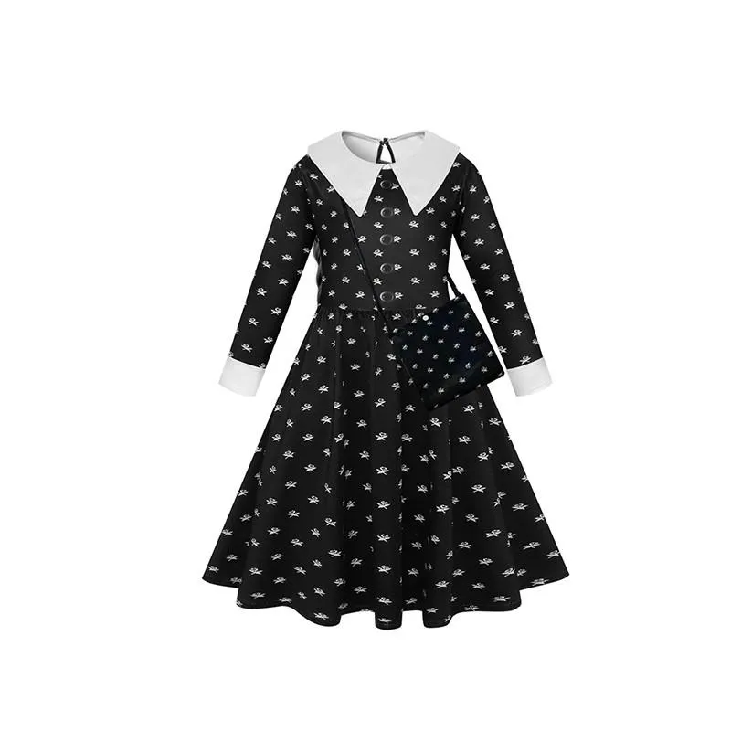 Wednesday Addams Cosplay Flower Print Dress