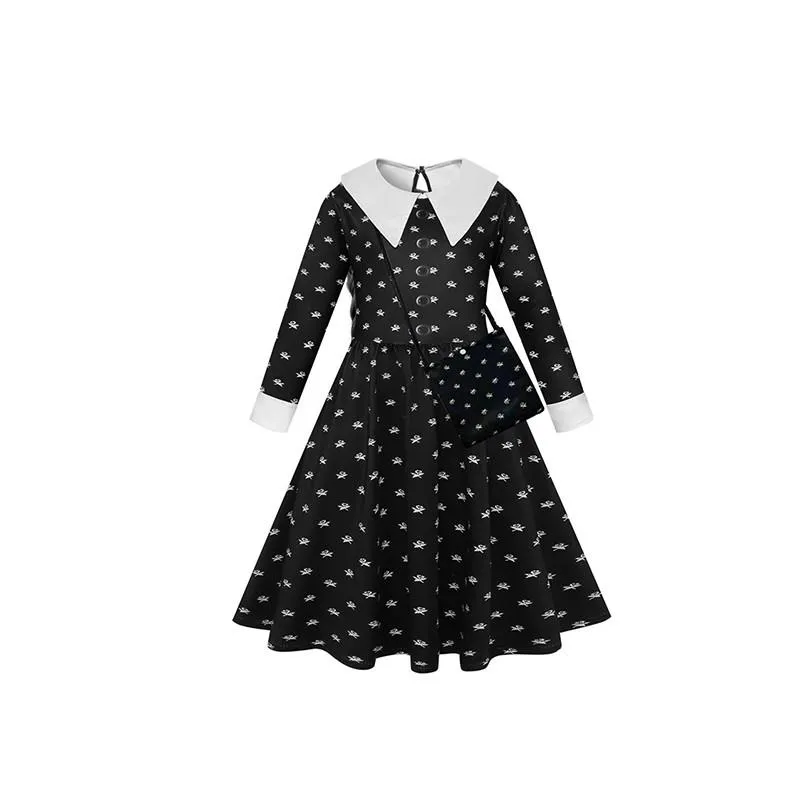 Wednesday Addams Cosplay Flower Print Dress