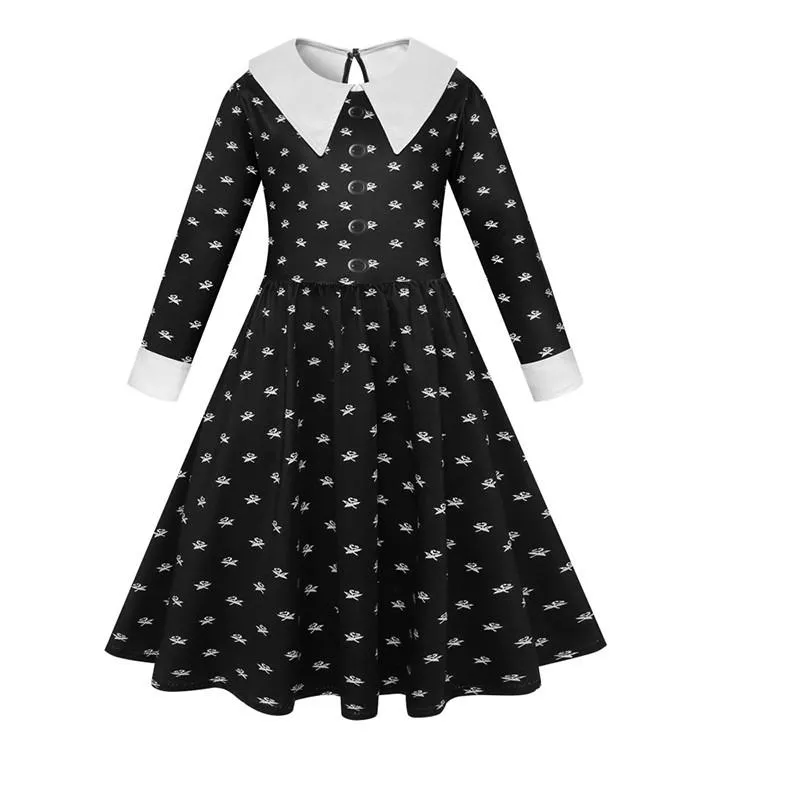 Wednesday Addams Cosplay Flower Print Dress