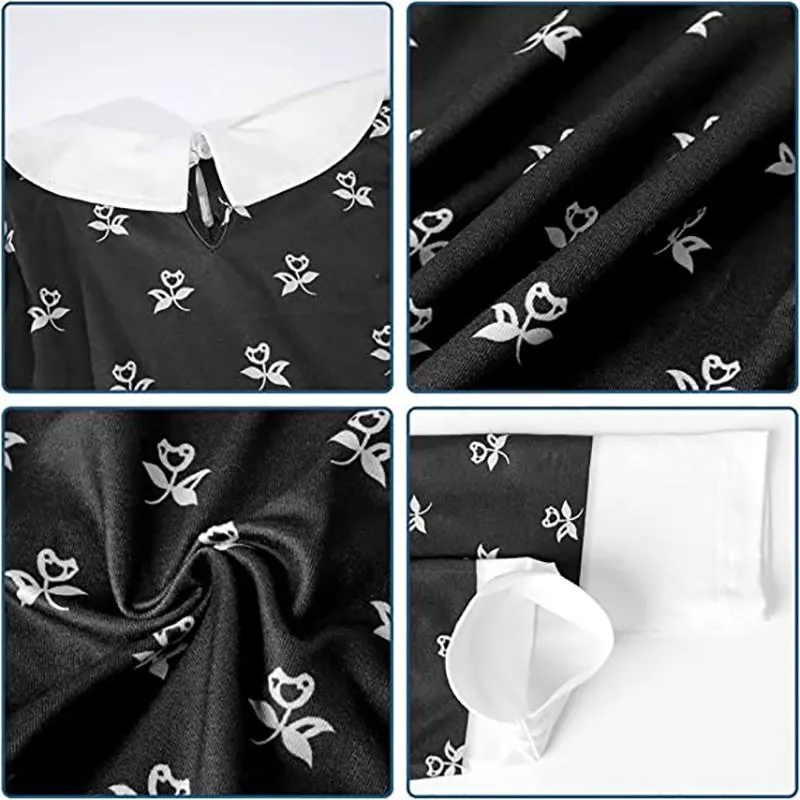 Wednesday Addams Cosplay Flower Print Dress