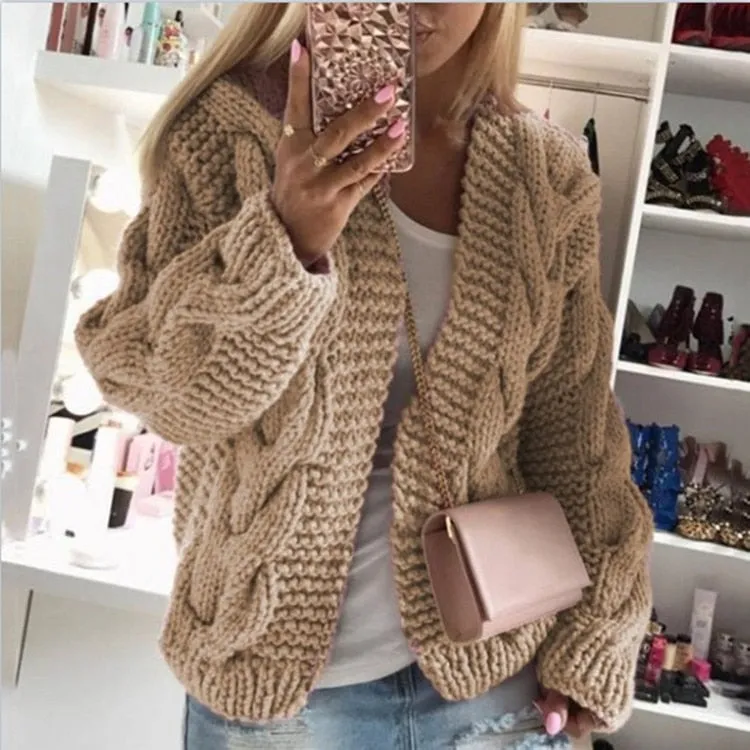 Wenkouban Fitshinling Vintage Twist Cardigan Women Sweater Knitwear 2023 Autumn Winter Open Stitch Top Solid Slim Long Sleeve Cardigans