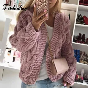 Wenkouban Fitshinling Vintage Twist Cardigan Women Sweater Knitwear 2023 Autumn Winter Open Stitch Top Solid Slim Long Sleeve Cardigans