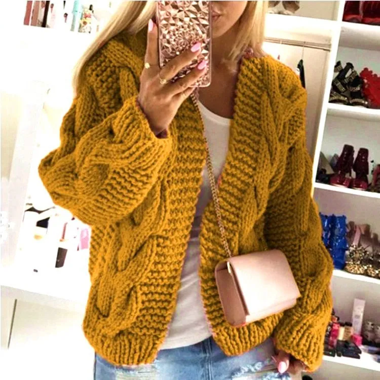 Wenkouban Fitshinling Vintage Twist Cardigan Women Sweater Knitwear 2023 Autumn Winter Open Stitch Top Solid Slim Long Sleeve Cardigans