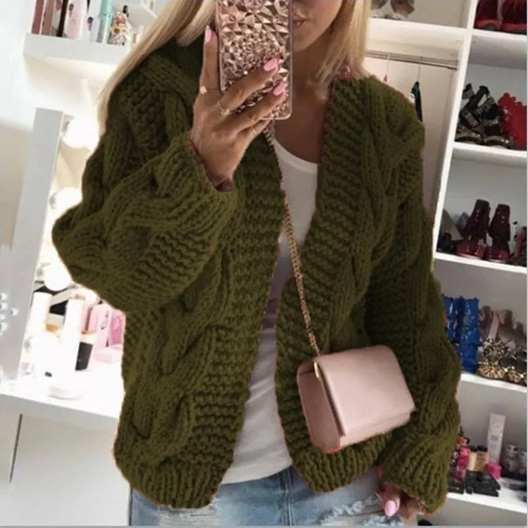 Wenkouban Fitshinling Vintage Twist Cardigan Women Sweater Knitwear 2023 Autumn Winter Open Stitch Top Solid Slim Long Sleeve Cardigans