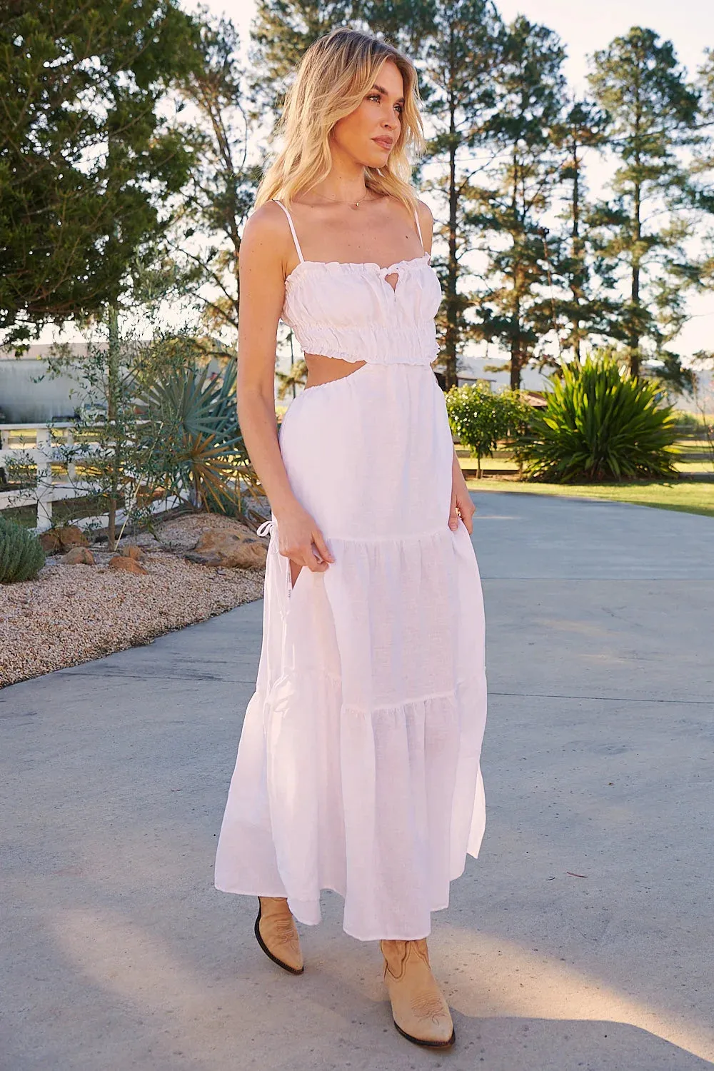 White Koda Linen Maxi Dress -  Wilder Collection