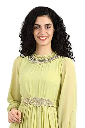 Wishful Women's Synthetic Pleated midi Dress (19FES10138-211406_Light Green_6)