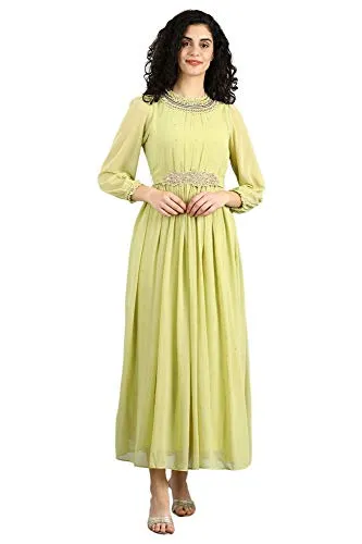 Wishful Women's Synthetic Pleated midi Dress (19FES10138-211406_Light Green_6)