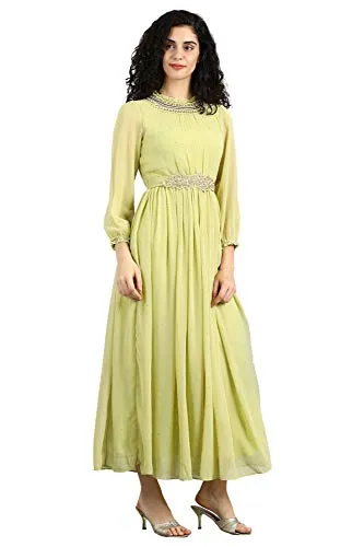 Wishful Women's Synthetic Pleated midi Dress (19FES10138-211406_Light Green_6)