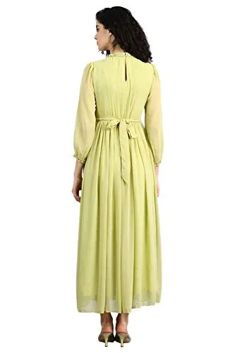 Wishful Women's Synthetic Pleated midi Dress (19FES10138-211406_Light Green_6)