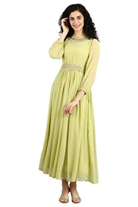 Wishful Women's Synthetic Pleated midi Dress (19FES10138-211406_Light Green_6)