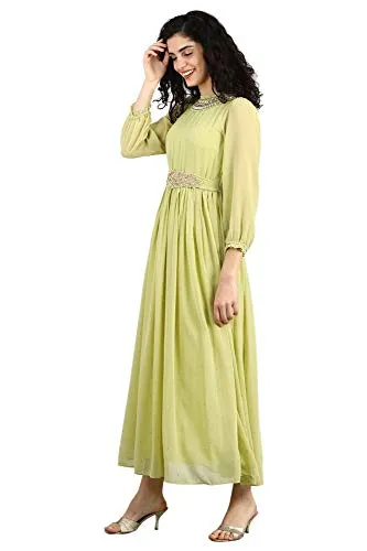 Wishful Women's Synthetic Pleated midi Dress (19FES10138-211406_Light Green_6)