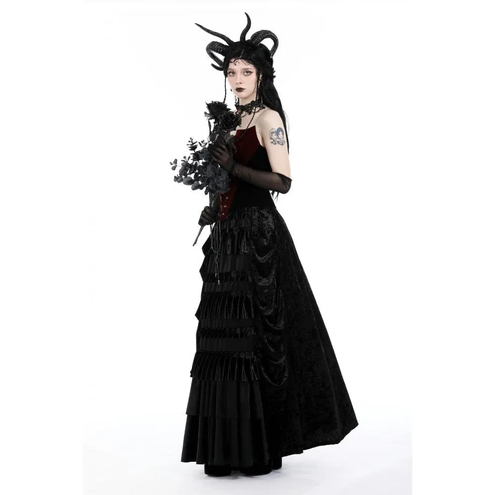 Women's Gothic Strappy Ruffled Layered Velvet Skirt