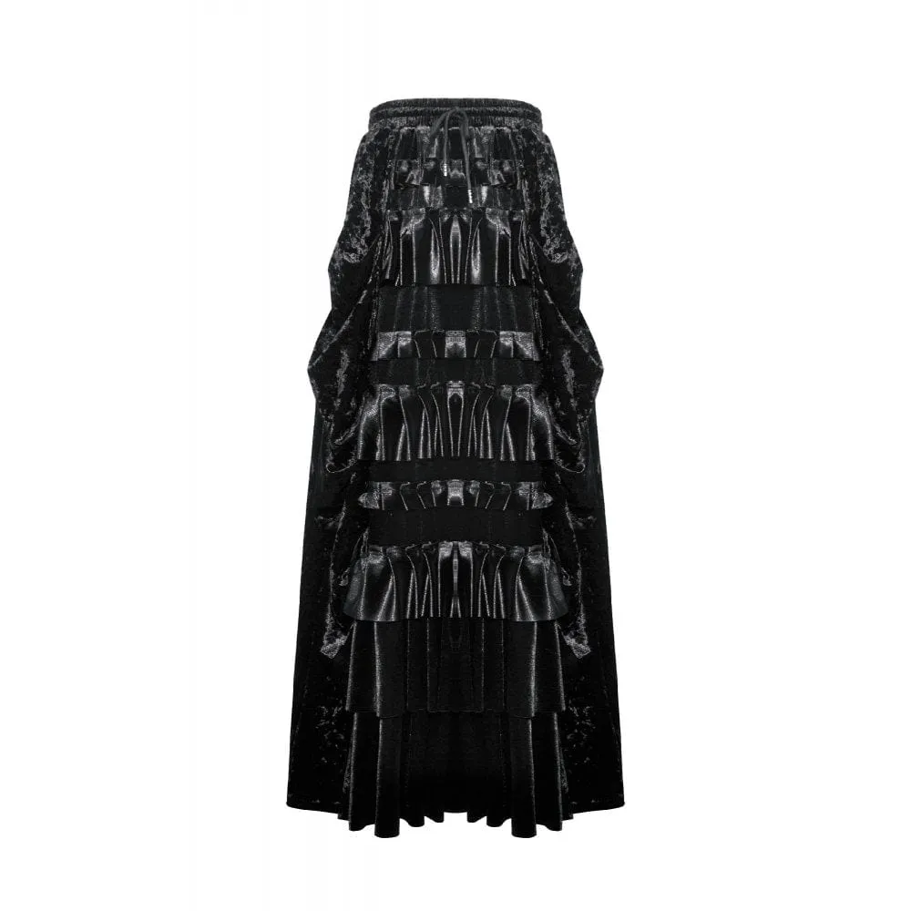 Women's Gothic Strappy Ruffled Layered Velvet Skirt