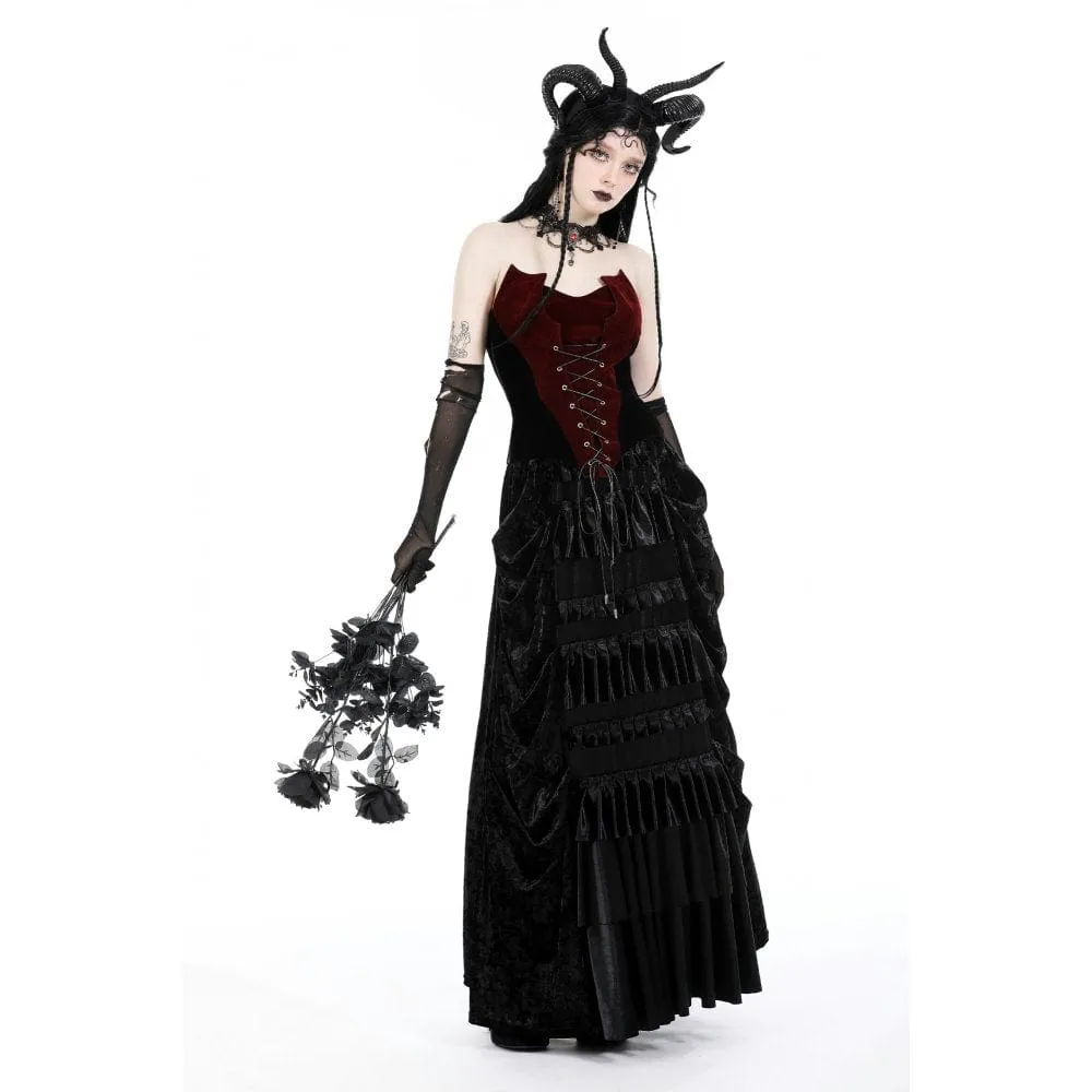 Women's Gothic Strappy Ruffled Layered Velvet Skirt