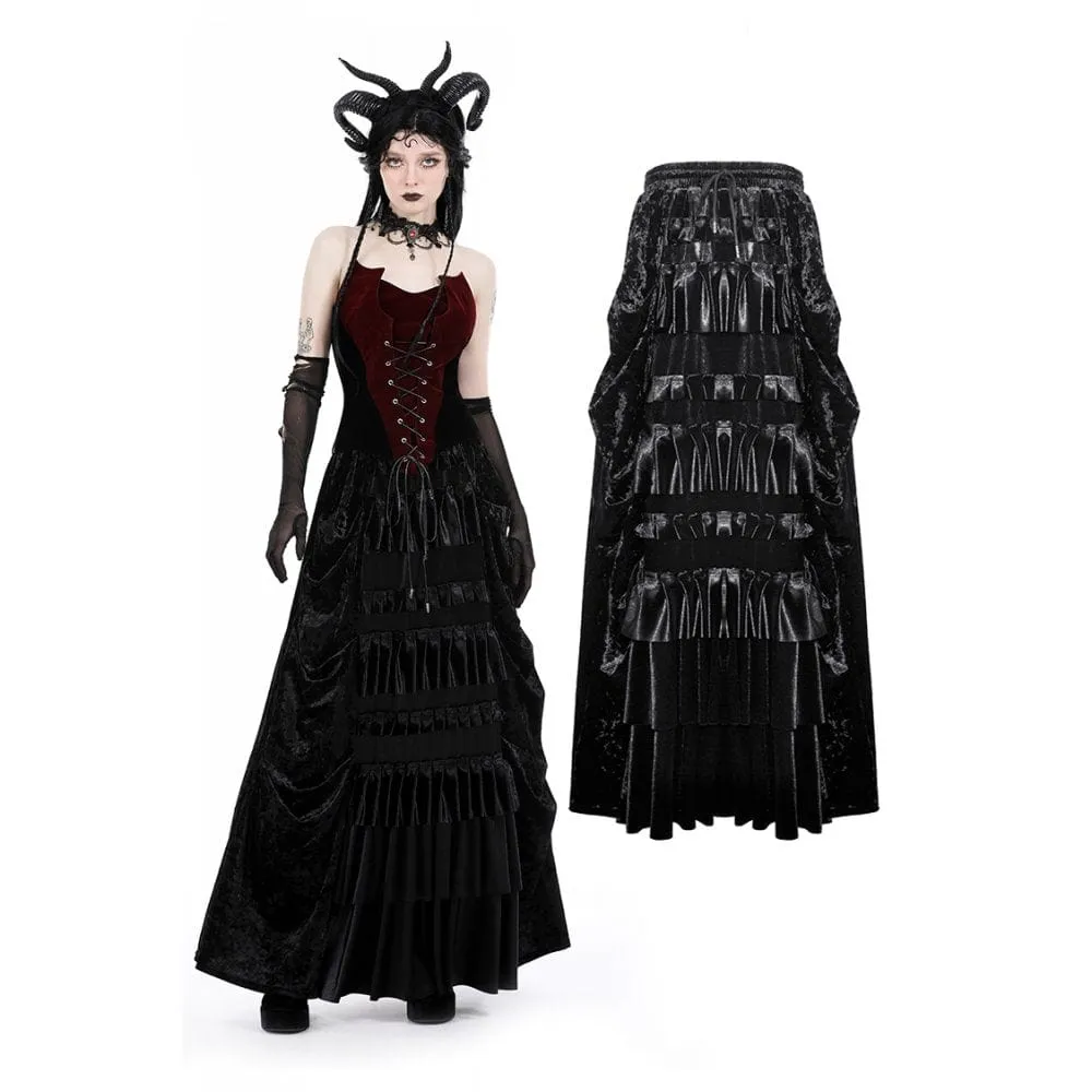 Women's Gothic Strappy Ruffled Layered Velvet Skirt