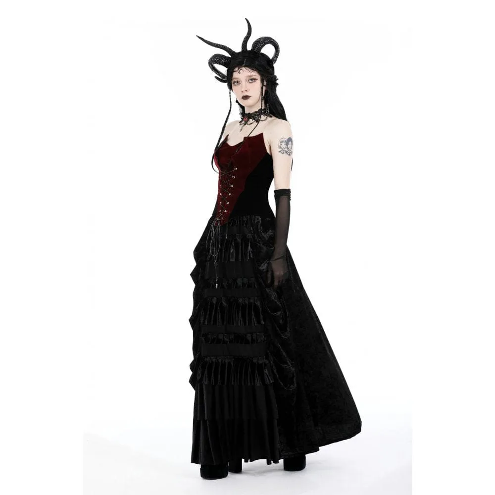 Women's Gothic Strappy Ruffled Layered Velvet Skirt