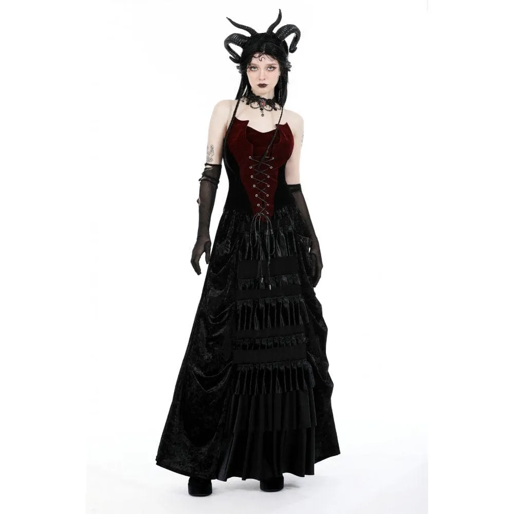 Women's Gothic Strappy Ruffled Layered Velvet Skirt