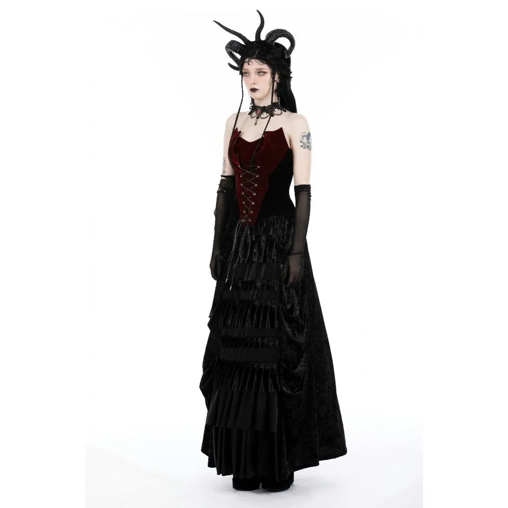 Women's Gothic Strappy Ruffled Layered Velvet Skirt