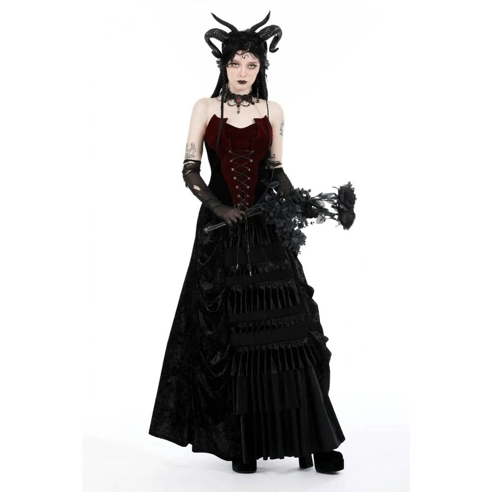 Women's Gothic Strappy Ruffled Layered Velvet Skirt