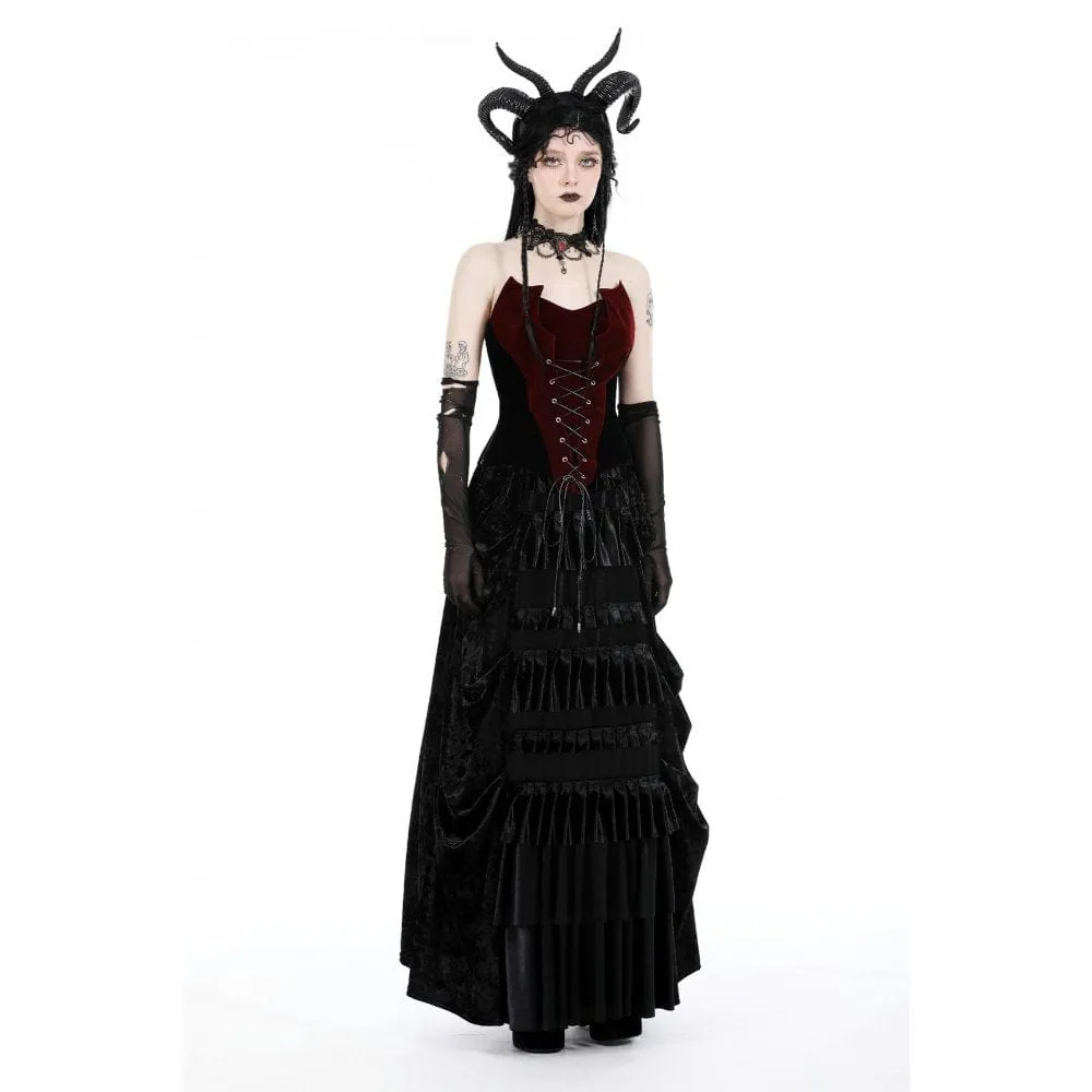 Women's Gothic Strappy Ruffled Layered Velvet Skirt