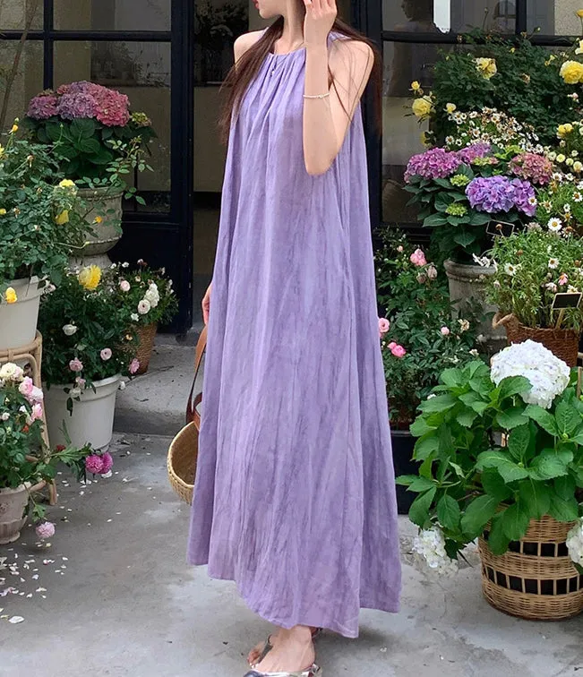 Women's Summer Solid Color Round Neck Sleeveless Long Casual Dress, Minimalist Maxi Dress