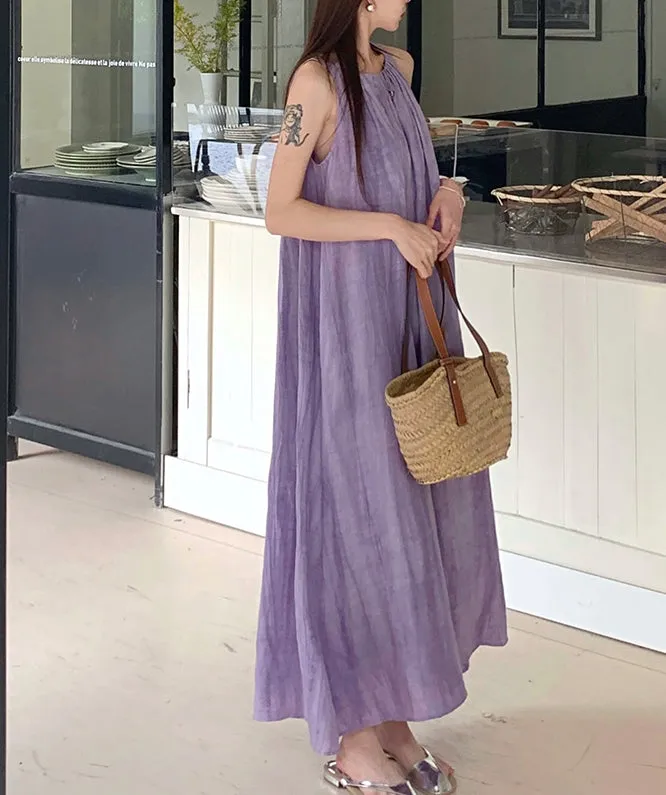 Women's Summer Solid Color Round Neck Sleeveless Long Casual Dress, Minimalist Maxi Dress