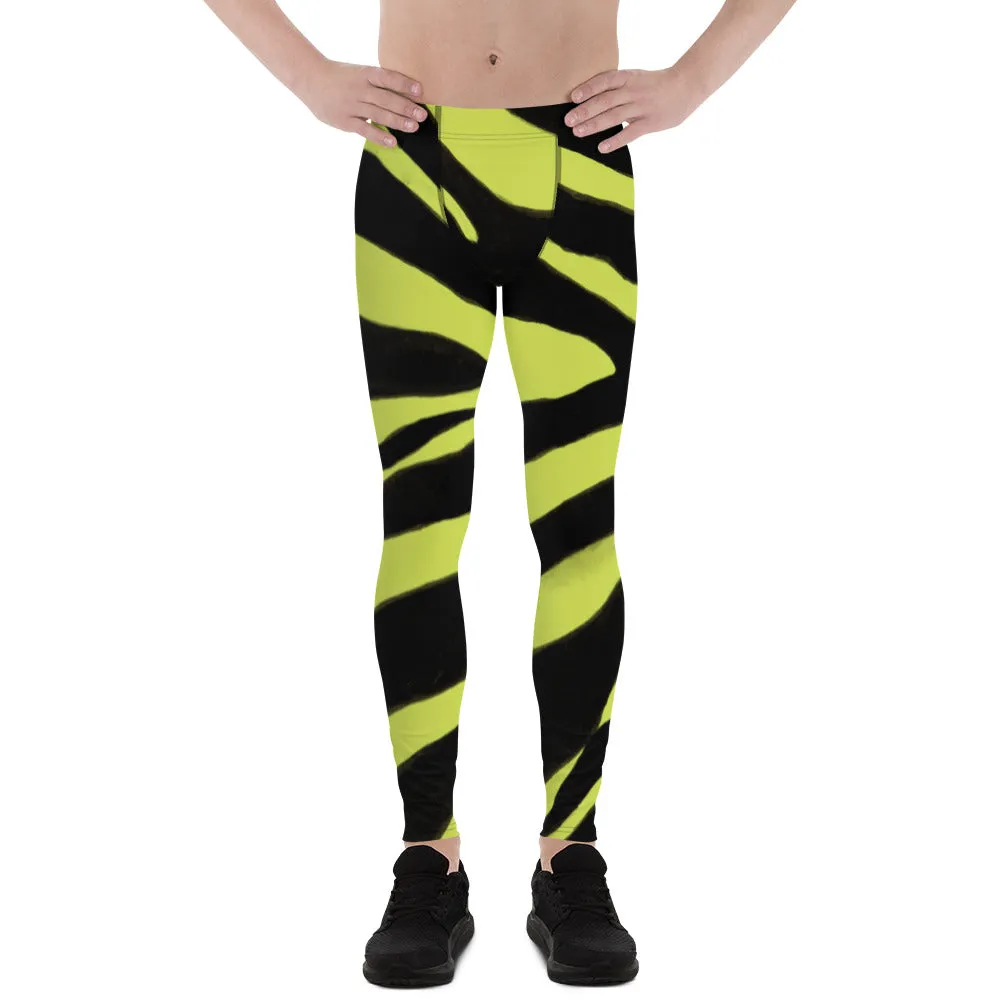 Yellow Zebra Men's Leggings, Zebra Striped Animal Print Designer Meggings Compression Tights For Men- Made in USA/EU