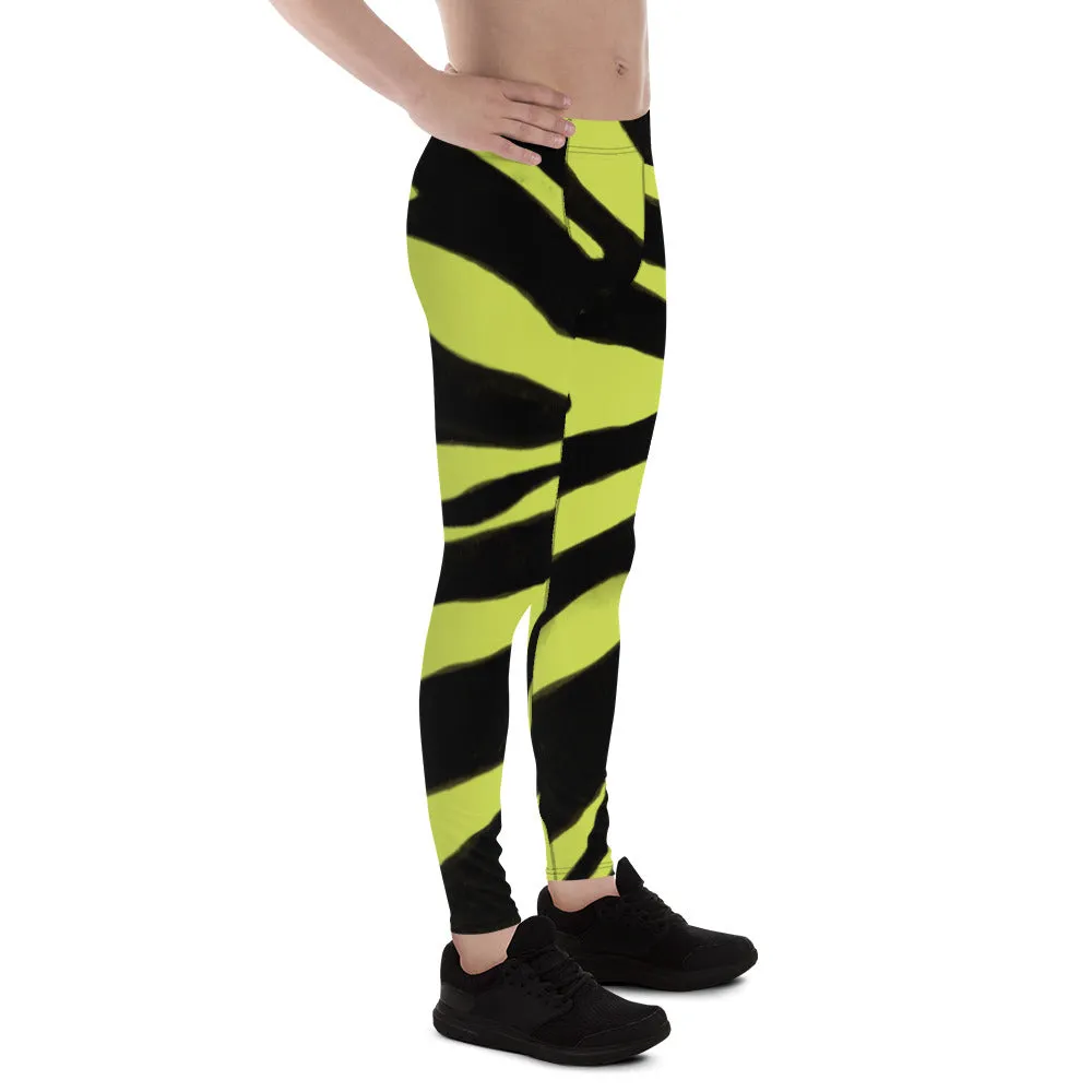 Yellow Zebra Men's Leggings, Zebra Striped Animal Print Designer Meggings Compression Tights For Men- Made in USA/EU