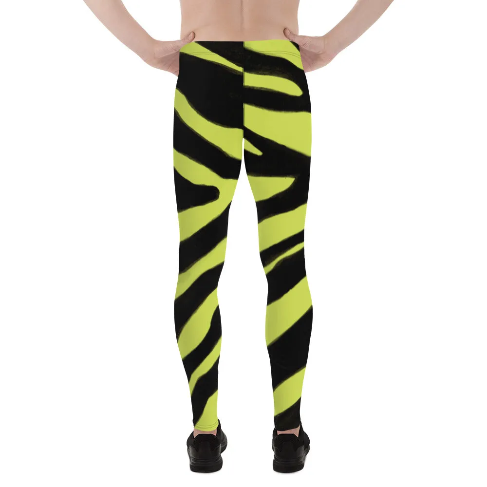 Yellow Zebra Men's Leggings, Zebra Striped Animal Print Designer Meggings Compression Tights For Men- Made in USA/EU