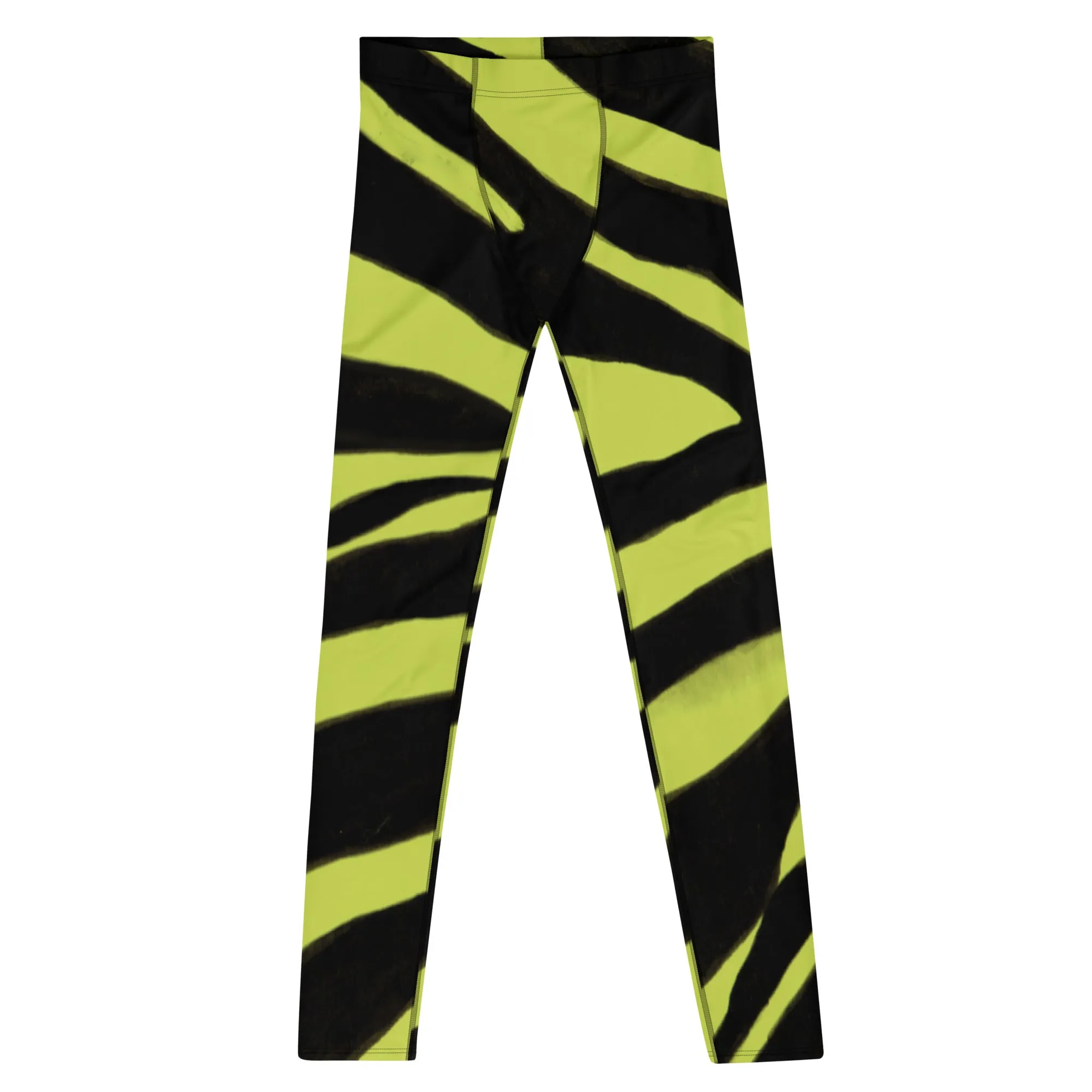 Yellow Zebra Men's Leggings, Zebra Striped Animal Print Designer Meggings Compression Tights For Men- Made in USA/EU