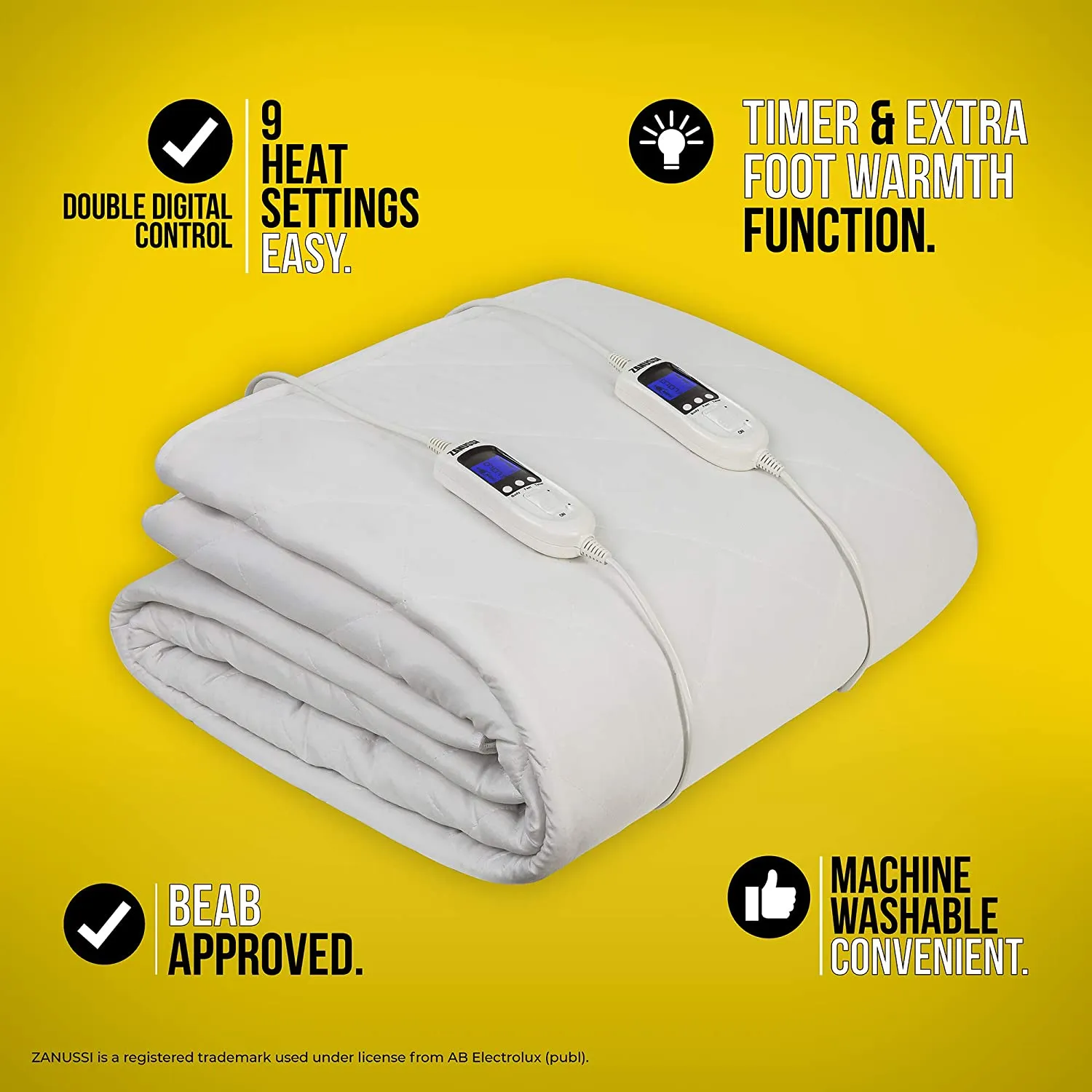 Zanussi King Electric Heated Blanket with 9 Heat Settings and Timer