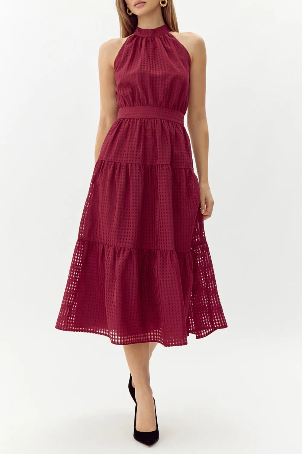 Zassima | Long Burgundy Halter Dress